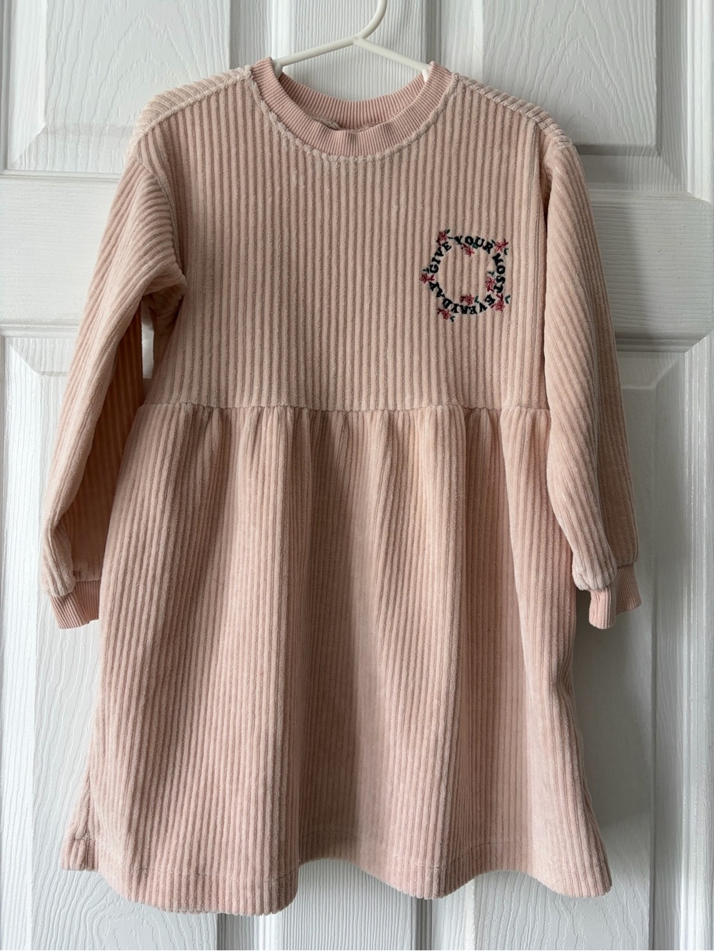 Zara Corduroy Pink Ribbed Long-Sleeve Dress